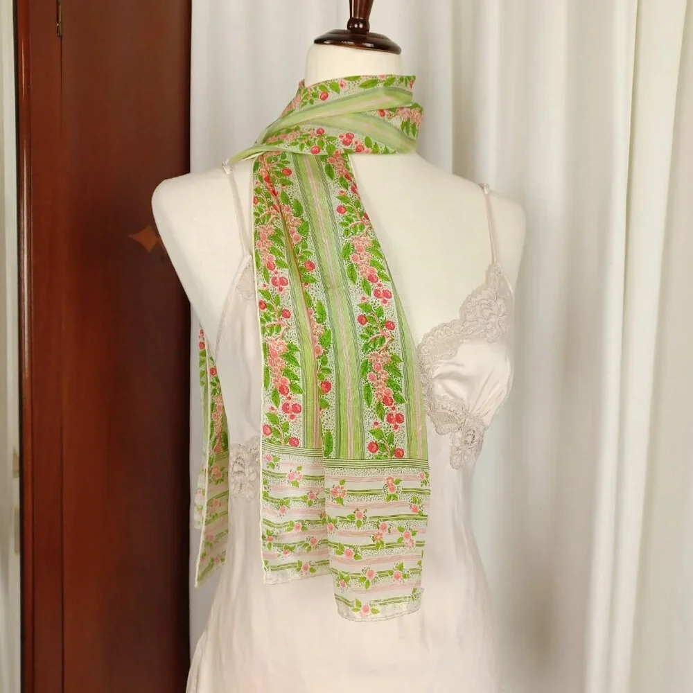 s o l d * 70s Vintage Silk Striped Scarf, 13 x 51, Made in Japan - Picture 4 of 6